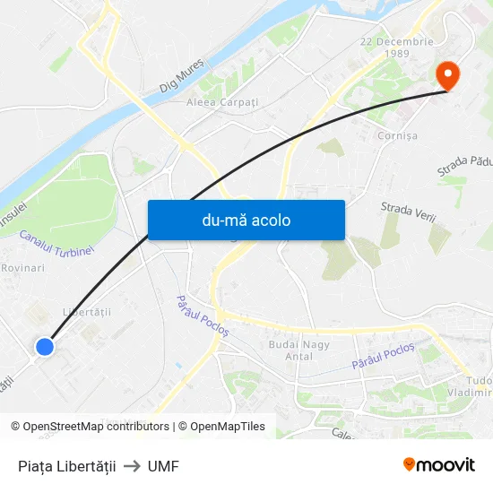 Harta de Piața Libertății către UMF