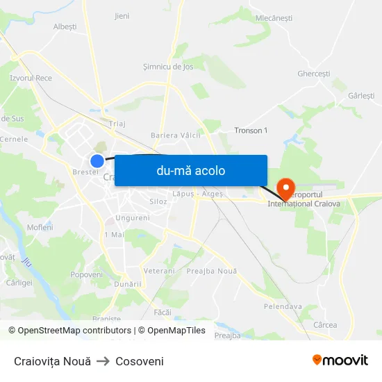 Harta de Craiovița Nouă către Cosoveni