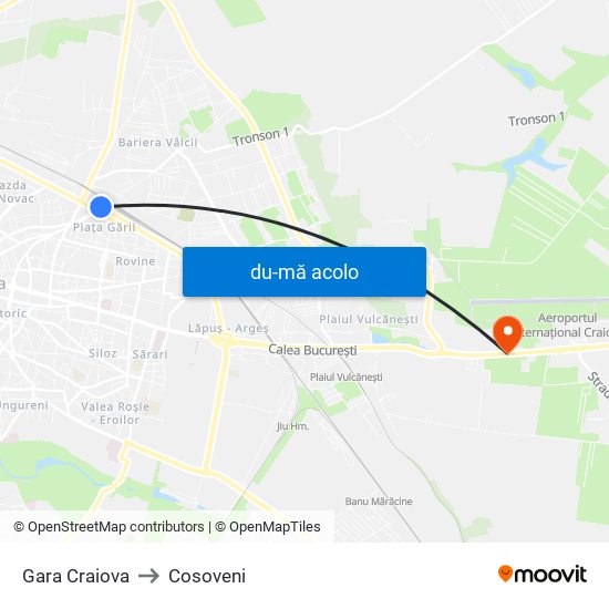 Harta de Gara Craiova către Cosoveni