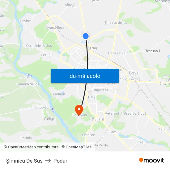 Harta de Șimnicu De Sus către Podari
