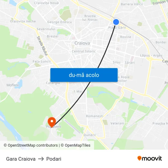 Harta de Gara Craiova către Podari