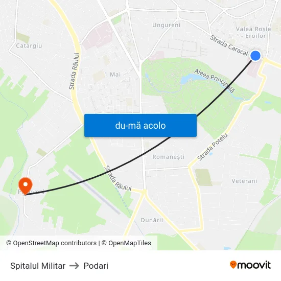 Harta de Spitalul Militar către Podari