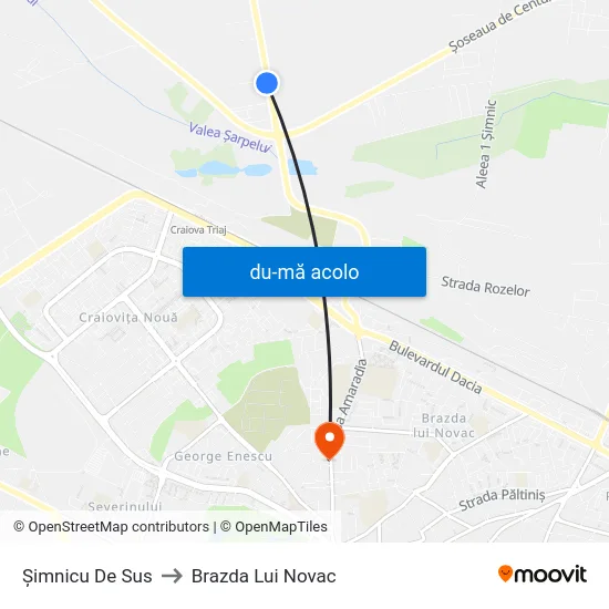 Harta de Șimnicu De Sus către Brazda Lui Novac