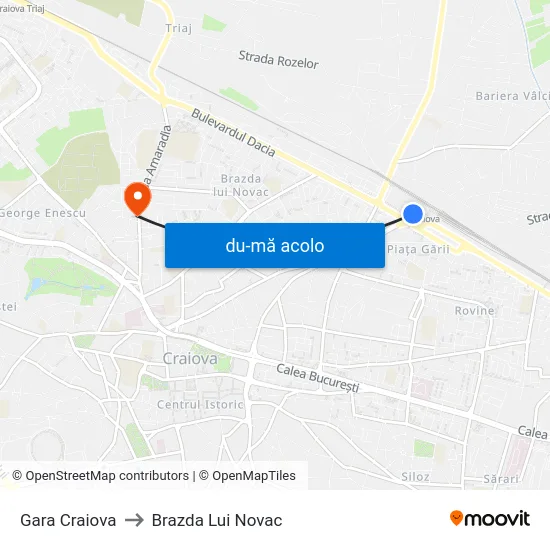 Harta de Gara Craiova către Brazda Lui Novac