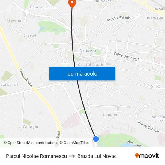 Harta de Parcul Nicolae Romanescu către Brazda Lui Novac