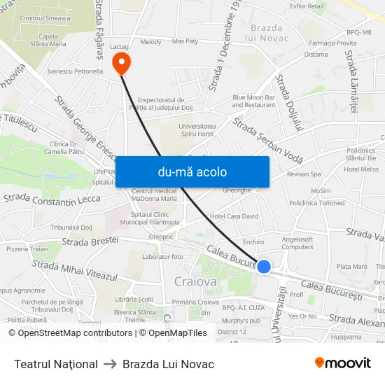 Harta de Teatrul Naţional către Brazda Lui Novac