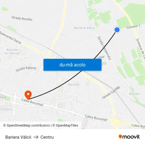 Harta de Bariera Vâlcii către Centru