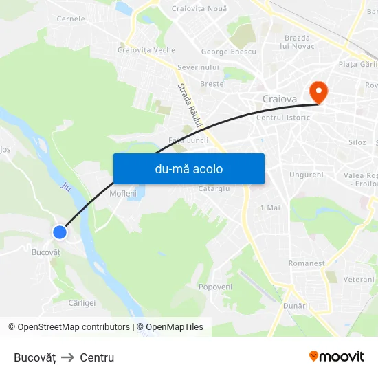 Harta de Bucovăț către Centru