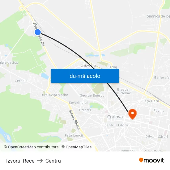 Harta de Izvorul Rece către Centru