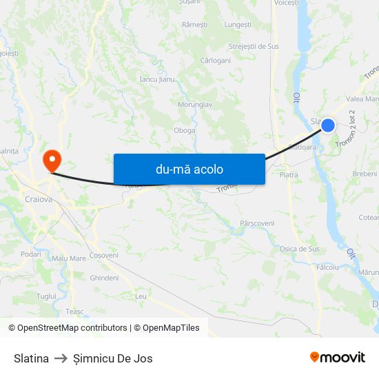 Harta de Slatina către Șimnicu De Jos