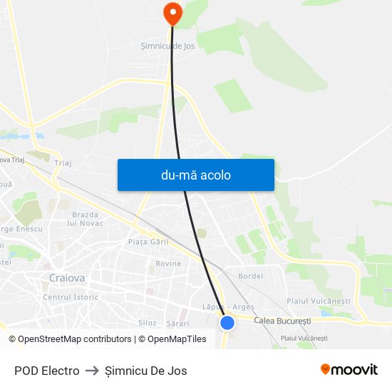 Harta de POD Electro către Șimnicu De Jos