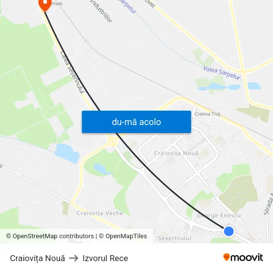 Harta de Craiovița Nouă către Izvorul Rece