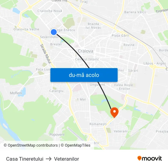 Harta de Casa Tineretului către Veteranilor