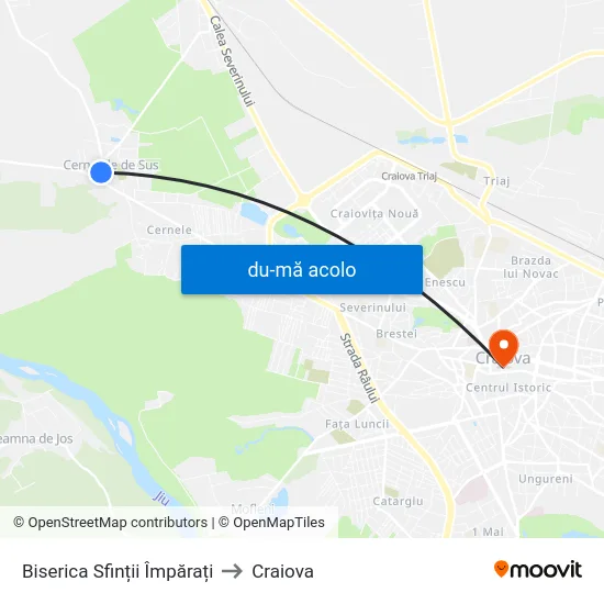 Harta de Biserica Sfinții Împărați către Craiova