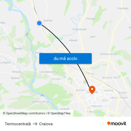 Harta de Termocentrală către Craiova