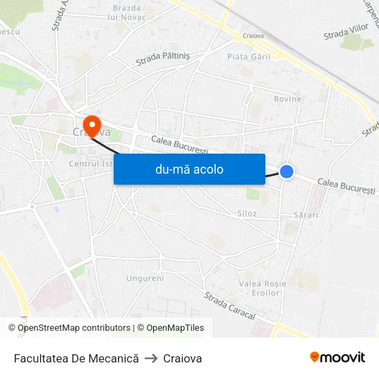 Harta de Facultatea De Mecanică către Craiova