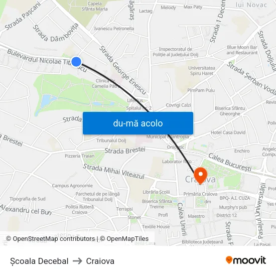 Harta de Școala Decebal către Craiova