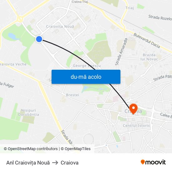 Harta de Anl Craiovița Nouă către Craiova