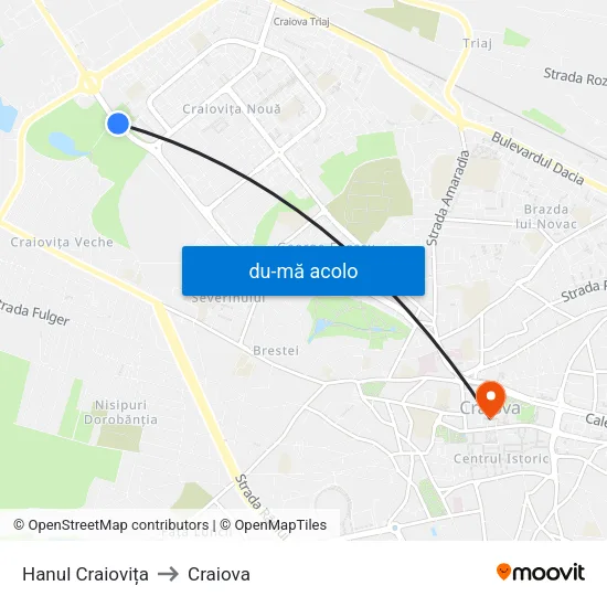 Harta de Hanul Craiovița către Craiova