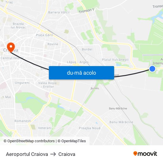 Harta de Aeroportul Craiova către Craiova