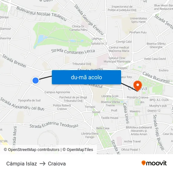 Harta de Câmpia Islaz către Craiova