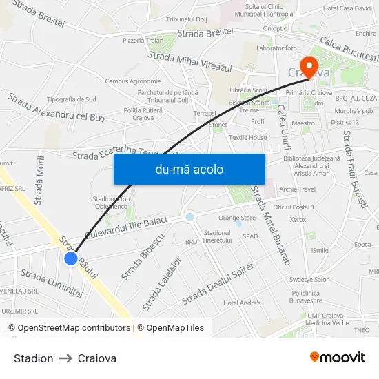 Harta de Stadion către Craiova