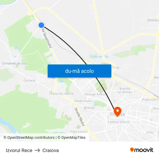 Harta de Izvorul Rece către Craiova