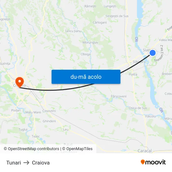 Harta de Tunari către Craiova