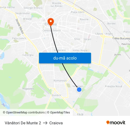 Harta de Vânători De Munte 2 către Craiova