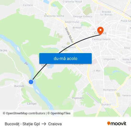 Harta de Bucovăț - Stație Gpl către Craiova