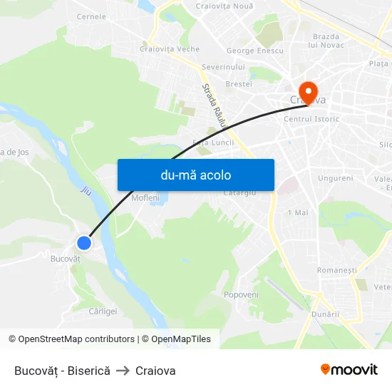 Harta de Bucovăț - Biserică către Craiova