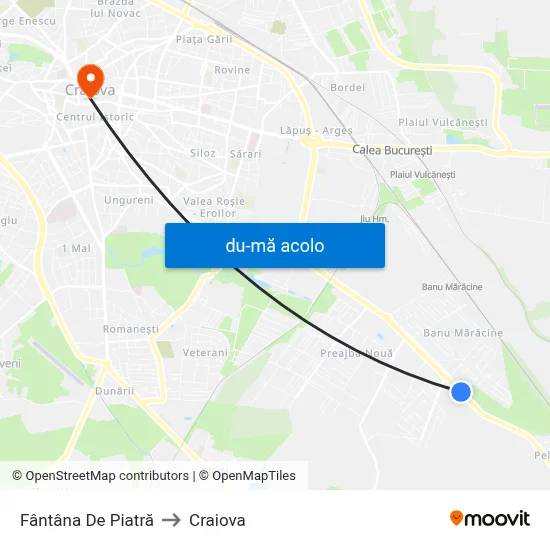 Harta de Fântâna De Piatră către Craiova