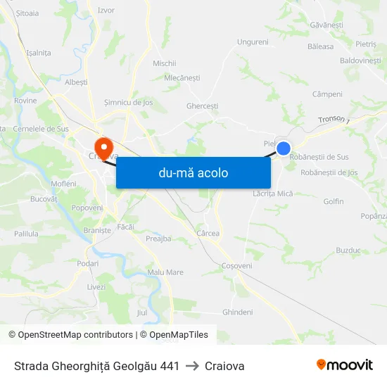 Harta de Strada Gheorghiță Geolgău 441 către Craiova