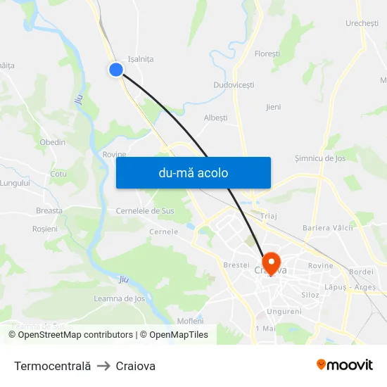 Harta de Termocentrală către Craiova