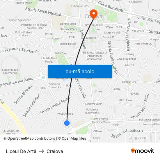 Harta de Liceul De Artă către Craiova