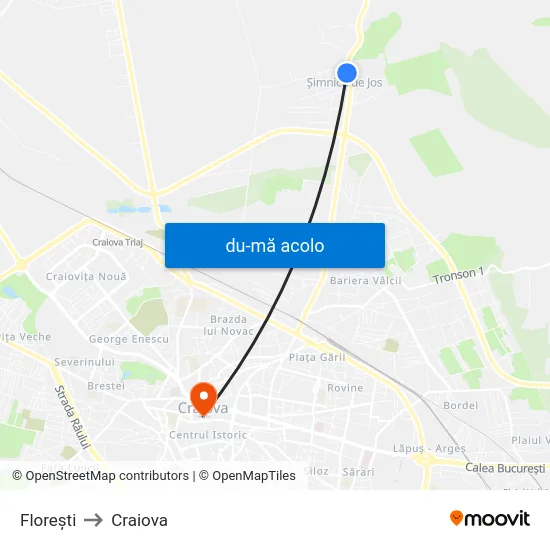 Harta de Florești către Craiova