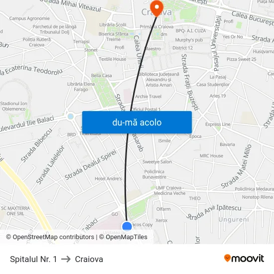 Harta de Spitalul Nr. 1 către Craiova