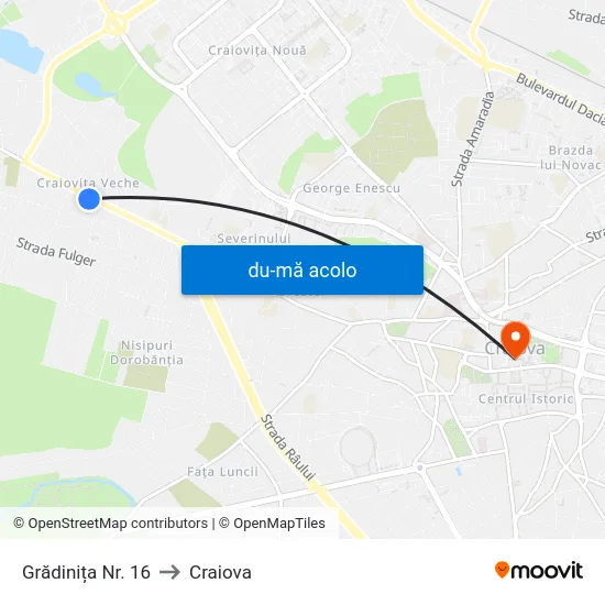 Harta de Grădinița Nr. 16 către Craiova