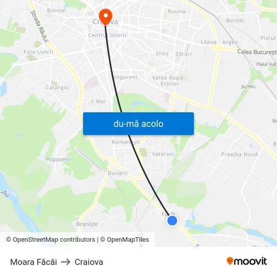 Harta de Moara Făcăi către Craiova