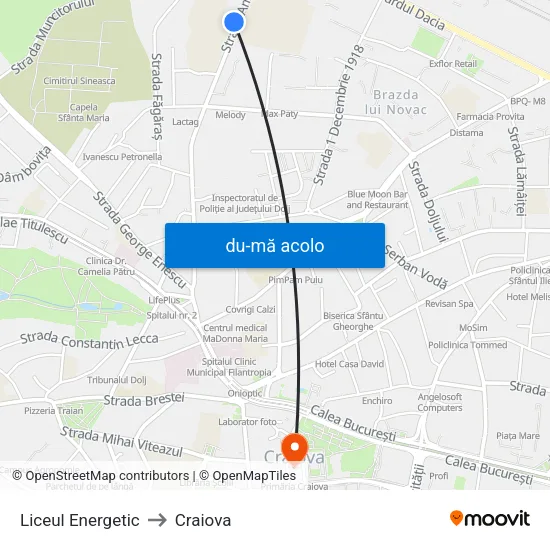 Harta de Liceul Energetic către Craiova