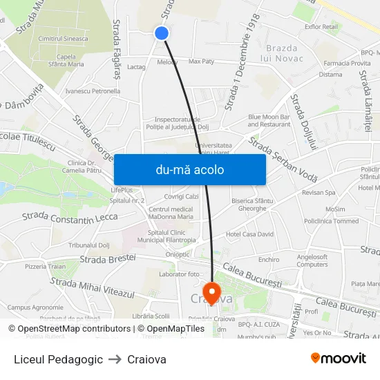 Harta de Liceul Pedagogic către Craiova