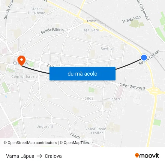 Harta de Vama Lăpuș către Craiova