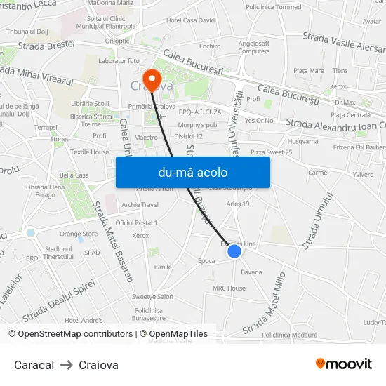 Harta de Caracal către Craiova