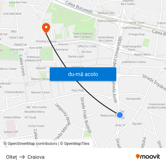 Harta de Olteț către Craiova