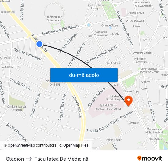 Harta de Stadion către Facultatea De Medicină