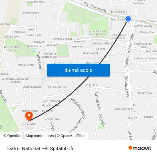 Harta de Teatrul Național către Spitalul Cfr