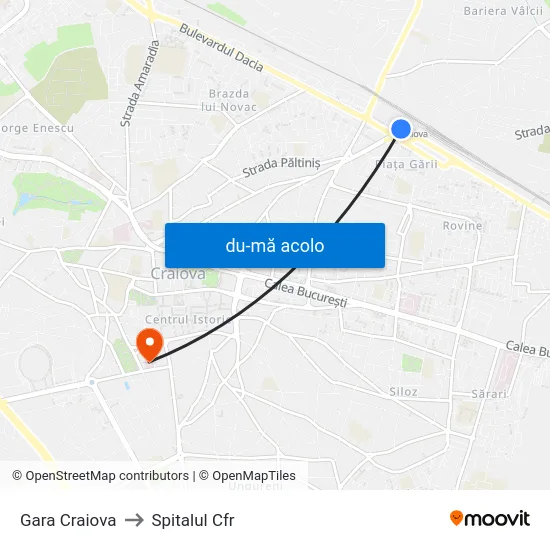 Harta de Gara Craiova către Spitalul Cfr