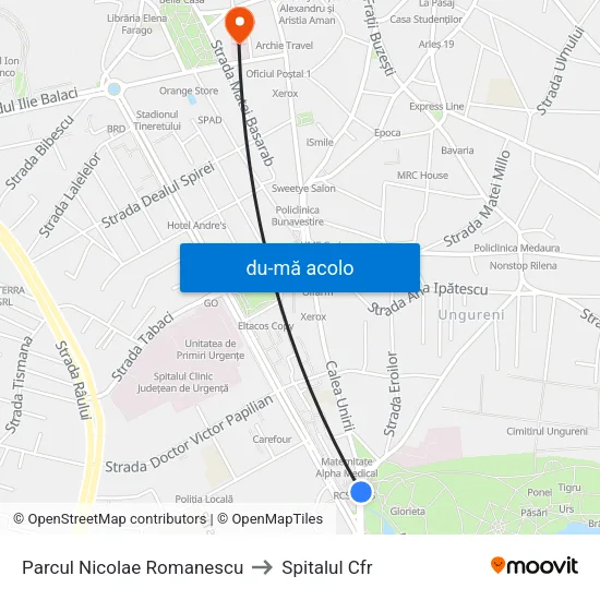 Harta de Parcul Nicolae Romanescu către Spitalul Cfr