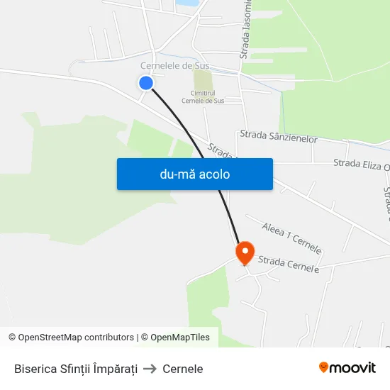 Harta de Biserica Sfinții Împărați către Cernele