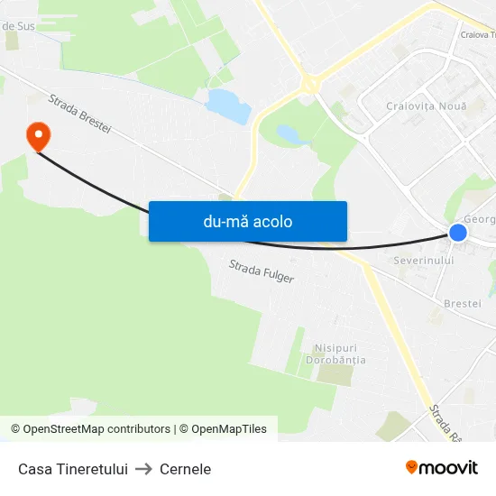 Harta de Casa Tineretului către Cernele